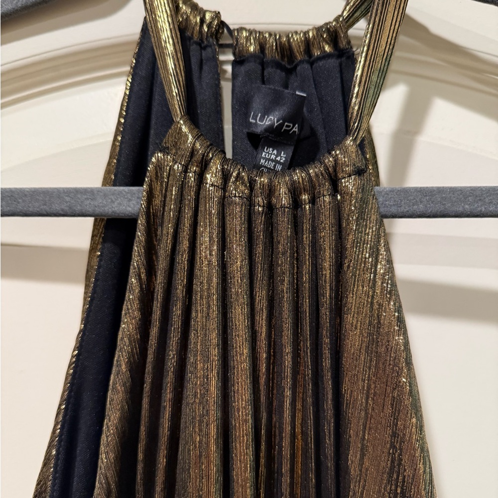 Lucy Paris Metallic Gold and Black Midi Dress